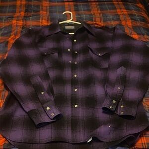 Vintage Pendleton Men's Purple and Black Plaid Shirt